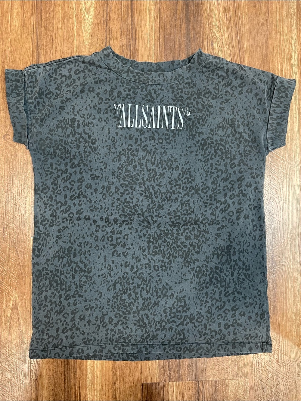AllSaints Imogen Brackets Logo T-Shirt Size M Leopard Print